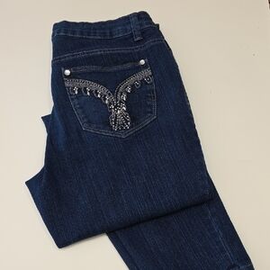 Style & Co. Curvy Slim Leg Jeans Dark Blue Bling Embellished Bling Pocket Size 6